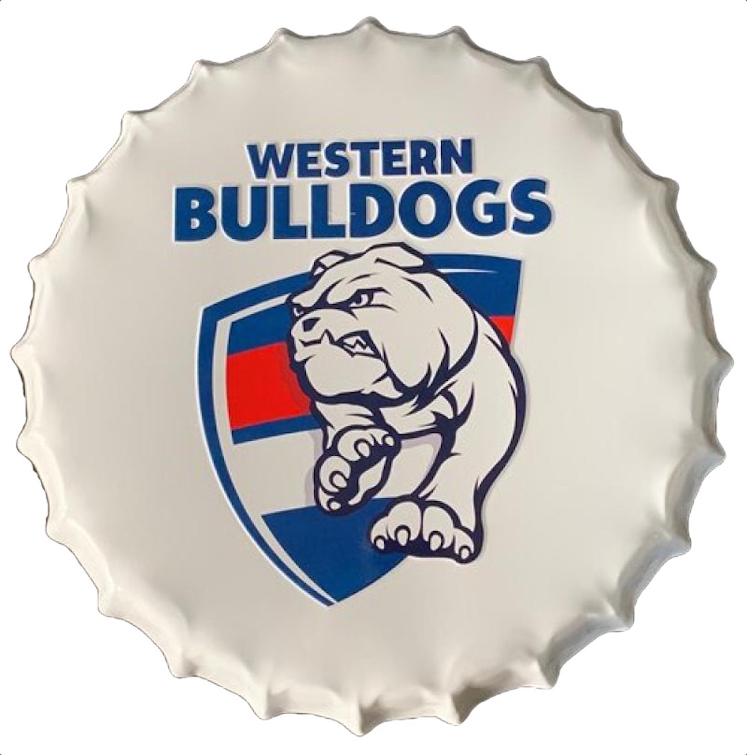 Western Bulldogs Afl Embossed And Powder Coated Bottle Cap Wall Art Plaque Ebay